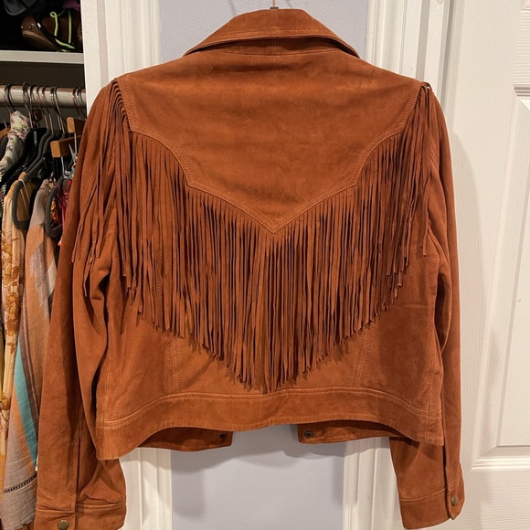 BNWT !! SPELL AND THE GYPSY LEATHER SUEDE RIDER TASSEL FRINGE JACKET 🧥 tobacco - Picture 6 of 14